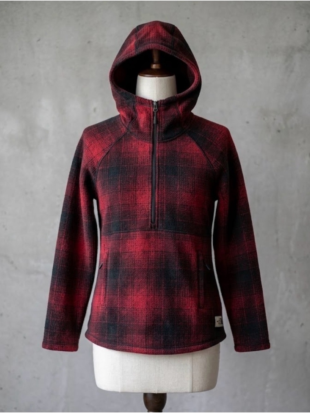North Face Hoodie Plaid Buffalo Check 1/4 Zip Pullover Sweatshirt Lumberjack L